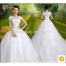 2017 Fashion princesse manches courtes robe boule robe applique plus robe de mariée taille